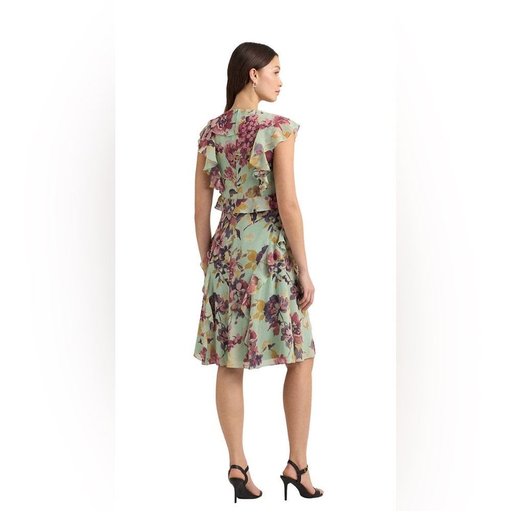 Lauren Ralph Lauren Mint Floral Ruffle Midi Dress NWT Size 10 Wedding Graduation - Picture 3 of 12